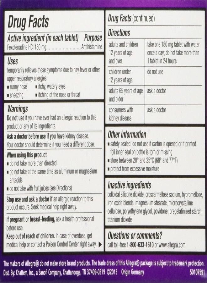 CHATTEM Allegra Allergy 40 Tablets (Bonus Pack - 33% More) 24 Hour Protection - Non Drowsy - Image 2